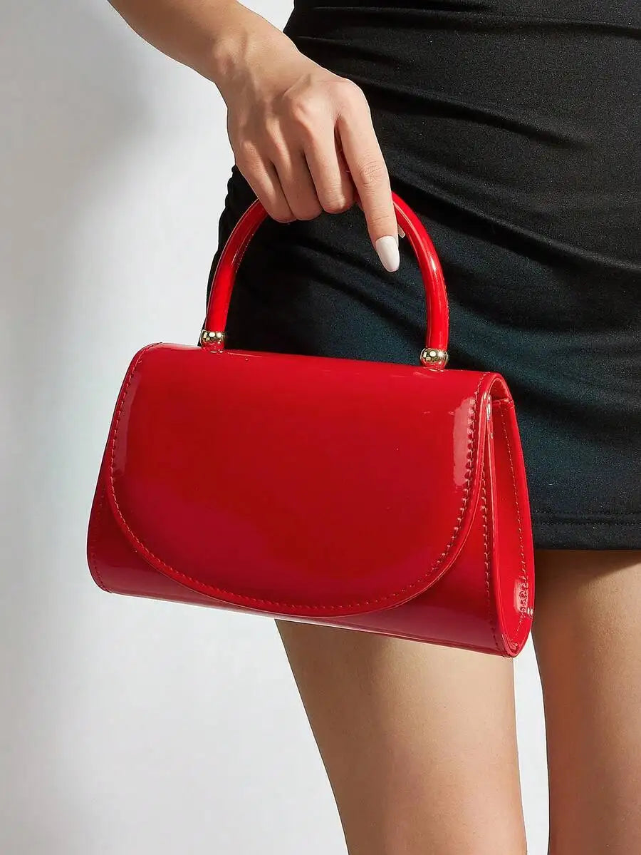 Red Patent Leather Flap Handbag With Chain Strap Evening Bag For Women-3