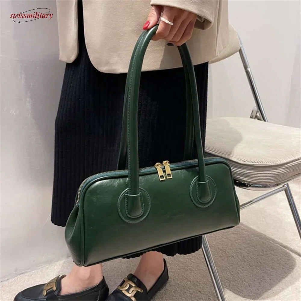 2025 New Boston Pillow Tote Women Real Leather Retro Bowling Bag Designer Handbag Large Capacity Crossbody Bags #54-17