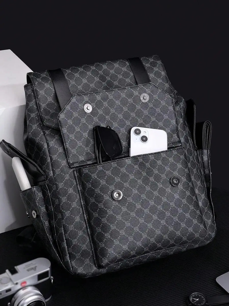 Mens PU Leather Backpack Dual Compartment Water Resistant Large Capacity Business Travel Laptop Bag-2