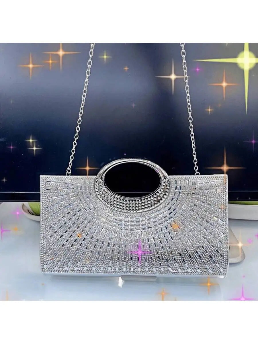 Rhinestone Clutch Bag With Chain Strap For Evening Party Dinner