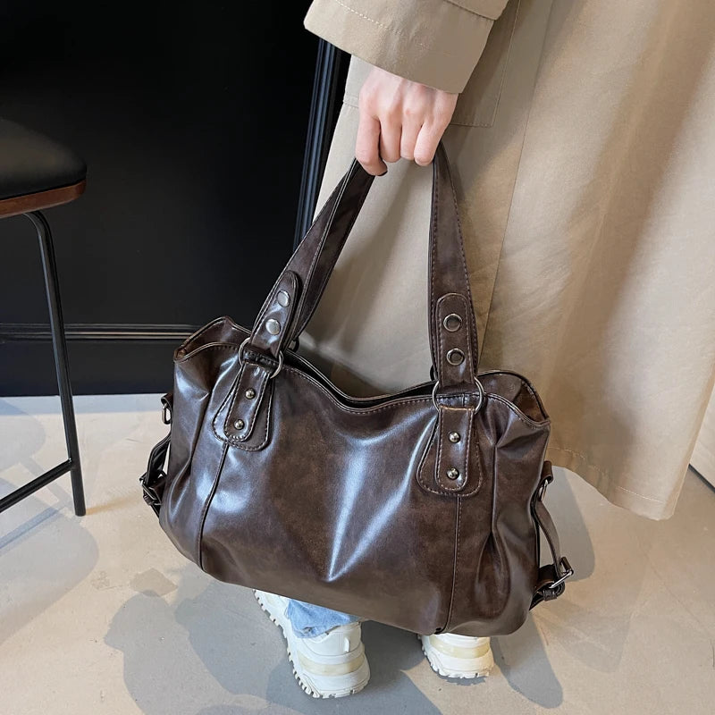 Womens PU Leather Shoulder Bag Large Capacity Messenger Bag Casual Top Handlebag Hobo Bags for Work-1