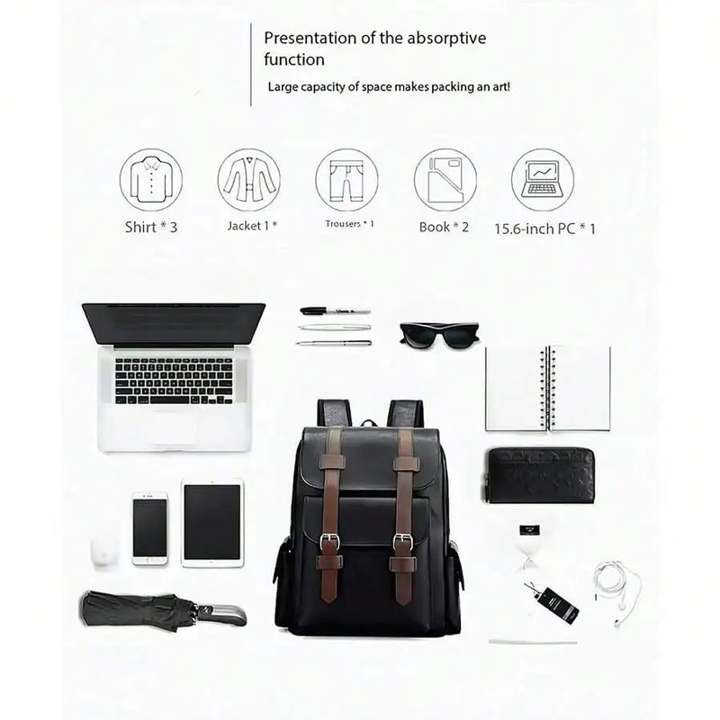 PU Leather Backpack For Men And Women 15.6 Inch Laptop Waterproof Travel Commuter Bag Brown-3