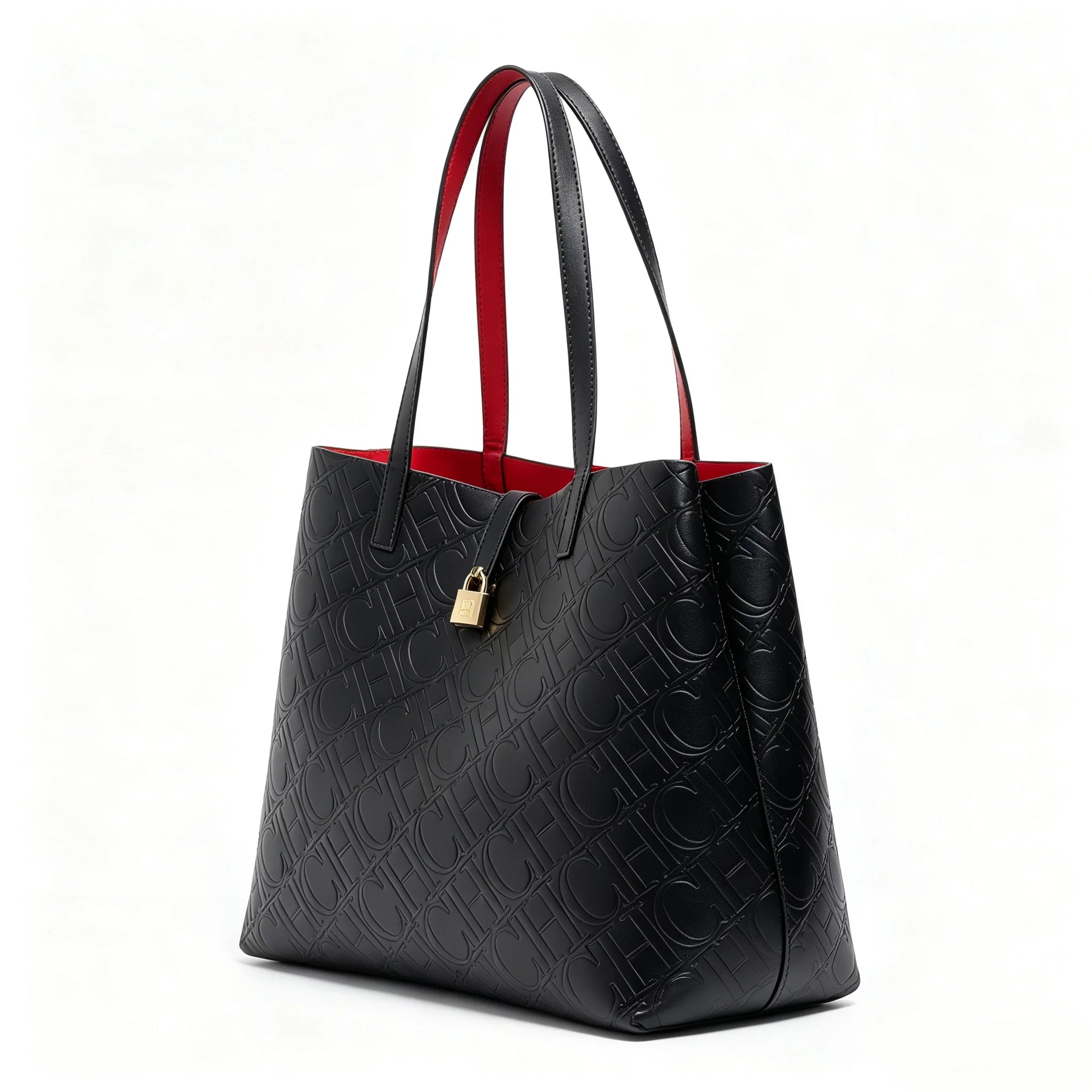 CH Women Shoulder Bag Black Large Tote Bag Embossed Pattern Fashion Handbag PU Leather Top Handle Purse Casual Daily Work Travel Bag