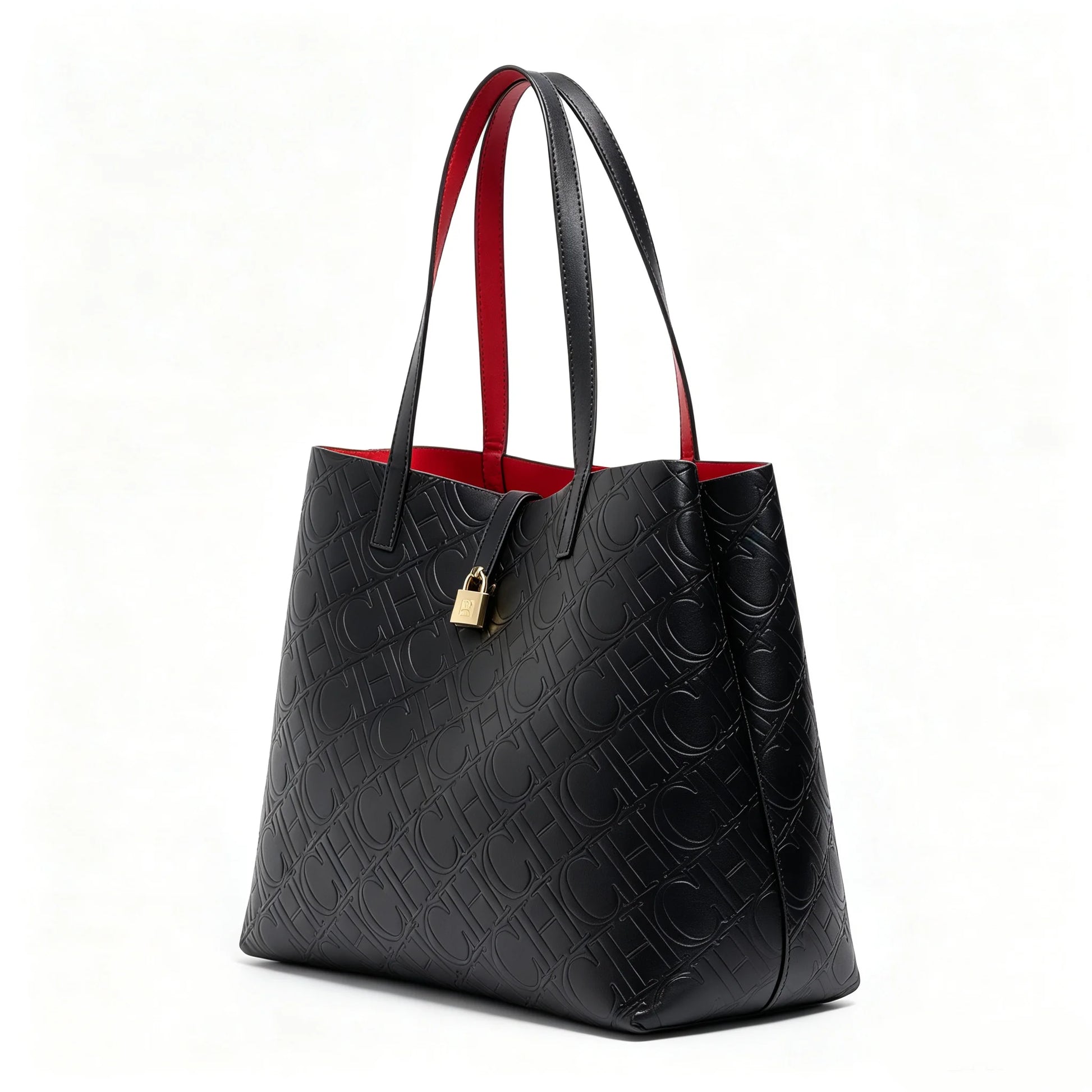 CH Women Shoulder Bag Black Large Tote Bag Embossed Pattern Fashion Handbag PU Leather Top Handle Purse Casual Daily Work Travel Bag-2