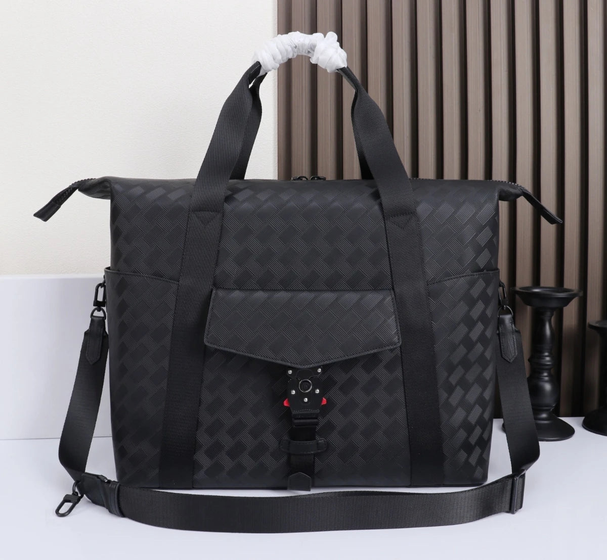 Men's Large Travel Bag Luxury Designer Genuine Leather Duffle Weekend Handbag Woven Embossed Luggage Business Crossbody-8
