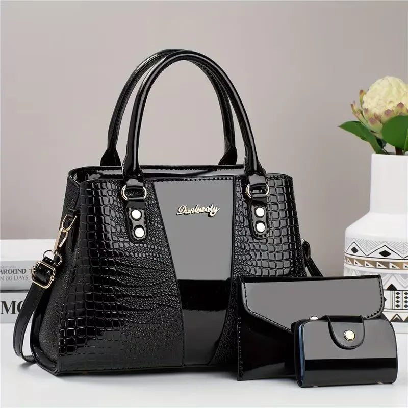 3pcs Set PU Crocodile Embossed Women'S Bag Set, Lightweight Women'S Shoulder Bag, Crossbody Bag, Large Capacity Women'S Handbag-7
