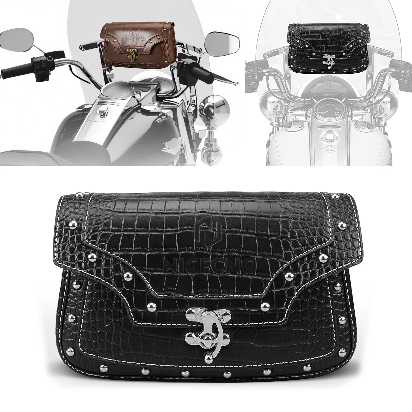 PU Leather Motorcycle Windshield Bag Vintage Storage Bag for Harley Road King FLHR '95-2024 Softail Heritage Classic Slim Custom
