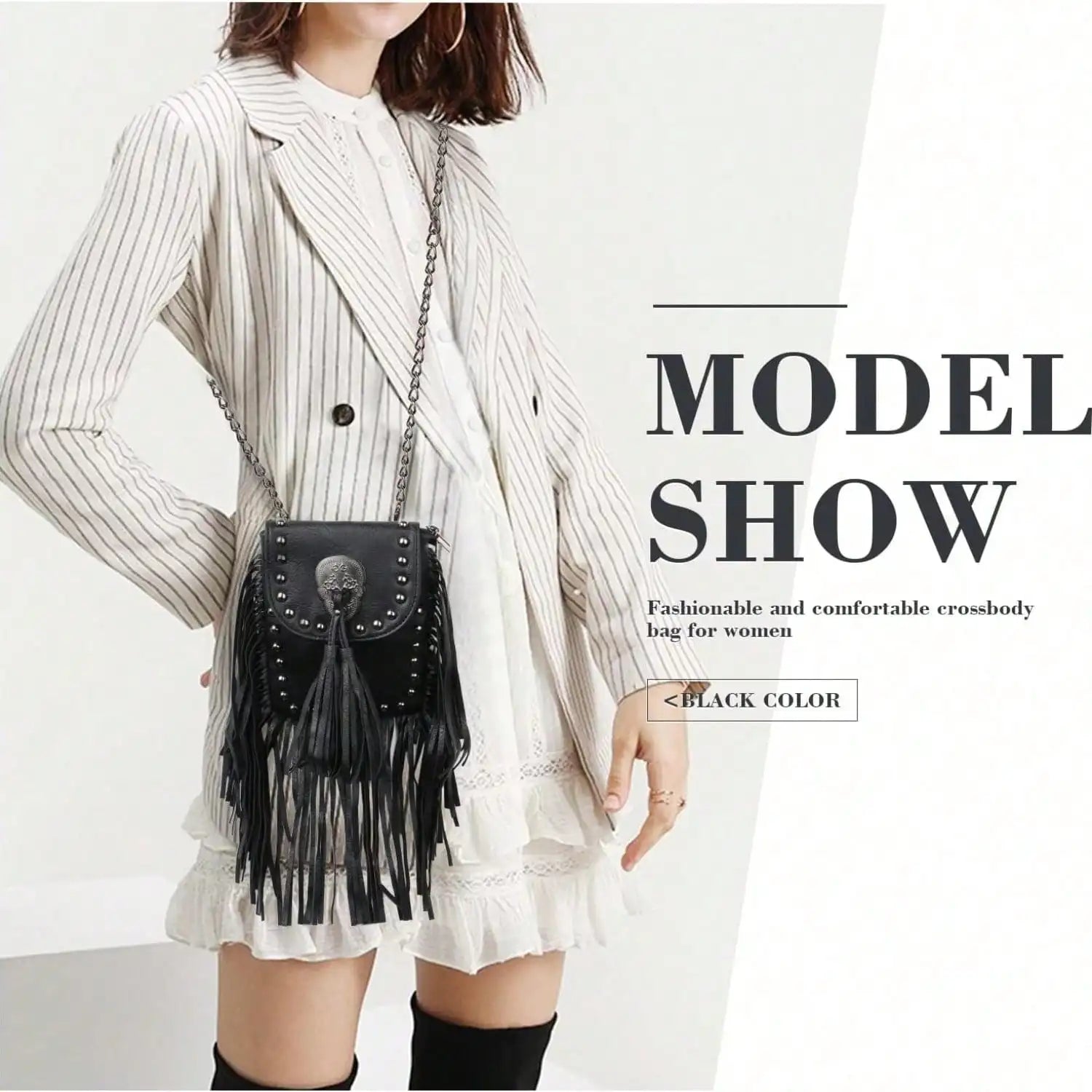 Gothic Punk Leather Skull Fringe Purses for Women Black Tassel Shoulder Crossbody Bag Unique Handbag with Skull Detailing-5