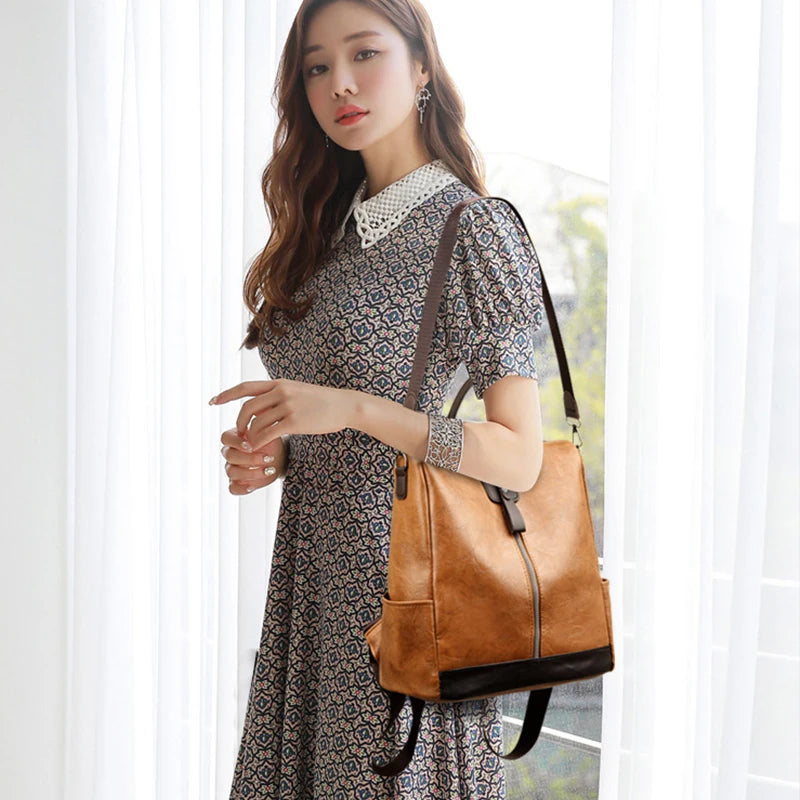 Backpack Large Capacity Anti-theft PU Leather Adjustable Straps Travel Work Women Elegant Luxury Fashion-6