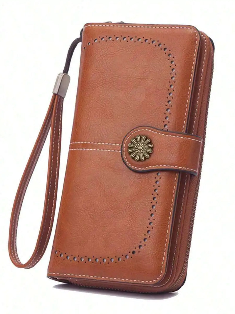 PU Leather Womens Long Wallet With Wrist Strap Large Capacity Coin Purse Card Holder Clutch Bag-8