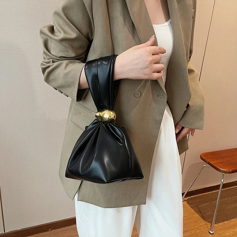 Design Mini PU Leather Dumpling Niche Clutch Bags for Women Fashion Knotted Female Retro Shoulder Bag Wrist Handbags and Purses-4