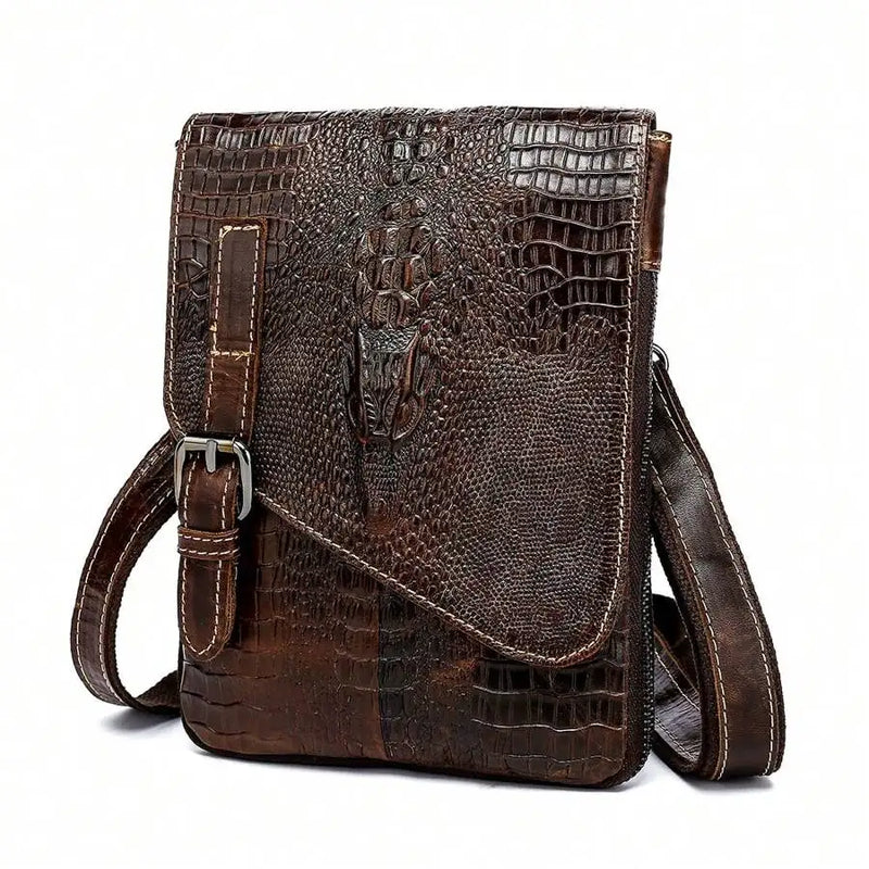 Crocodile Grain First Layer Cowhide Leather Men's Bag Flap Business Men's Shoulder Bag Crossbody Bag-1