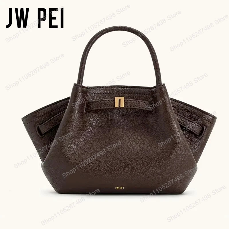JW PEI Hana Minimalist Pebbled Leather Top-Handle Bag Women Luxury Designer Style Trapeze Tote Bag Elegant Shoulder Crossbody Purse 2026-31