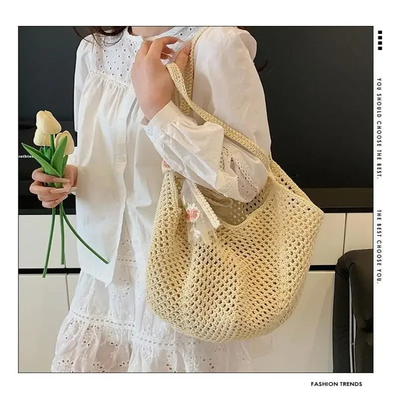 Handmade Wicker Tote Bag Large Capacity Single Shoulder Natural Rattan Casual Light Beach Vacation Daily Women Messenger Bag-15