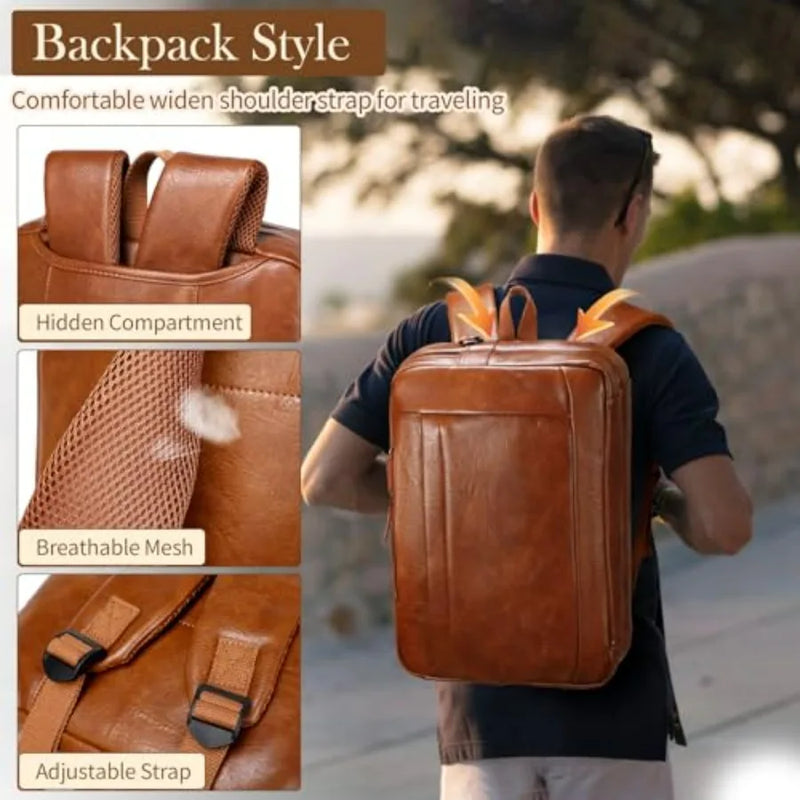 Faux Leather Messenger Bag for Men 17-17.3 Inch Leather Mens Laptop Bag Leather Briefcasen Convertible Backpack 3 in 1 Comter H-12