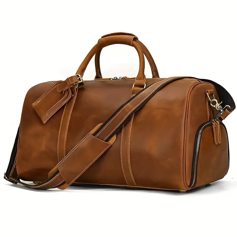 Crazy Horse Leather Real Leather Travel Bag Christmas Vacation Luggage Handbag Tote Bag Cowhide Real Leather with Shoe Compartment Travel Bag-22
