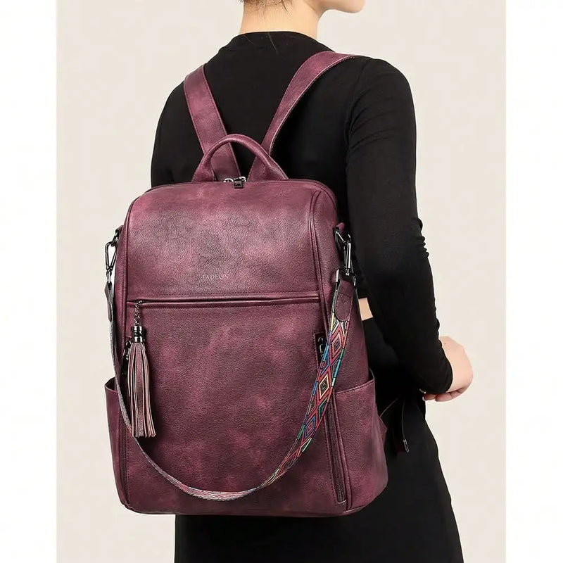 Leather Laptop Backpack For Women Designer 15.6 Inch PU Laptop Bag, Ladies Travel Computer Work Backpack Brown-13