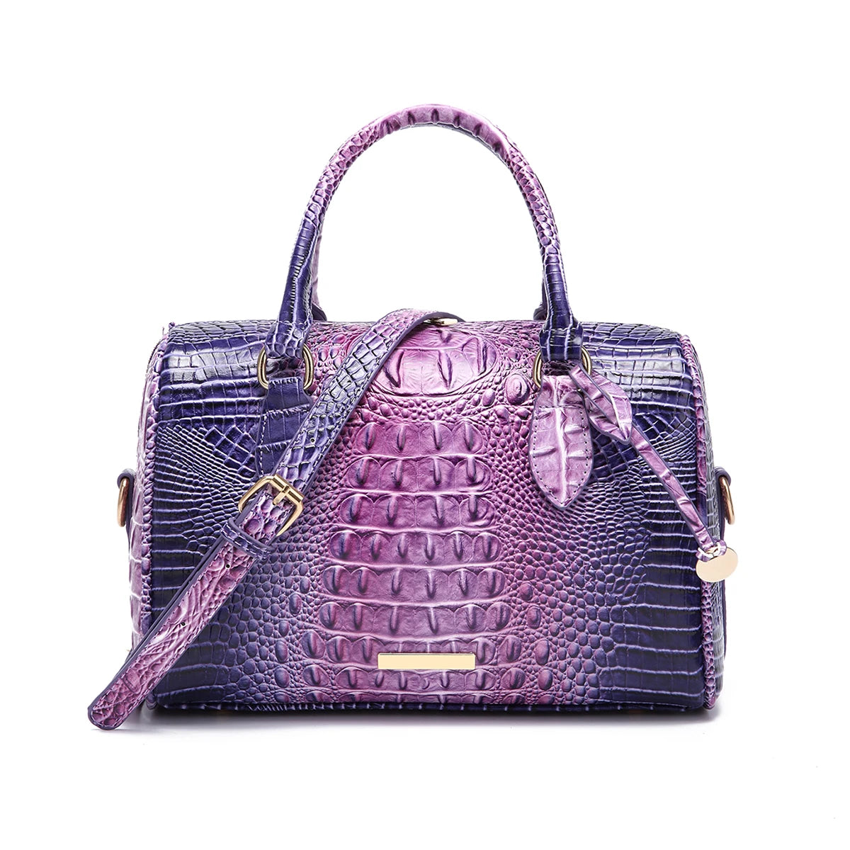 Gradient Embossed Duffle Bag Top-Handle Satchel with Detachable Strap, Casual Boston Style Crossbody Bag for Travel, Daily Commute, Weekend Getaway, Lightweight Multi-Purpose Tote Bag for Women Outdoor Activities-18