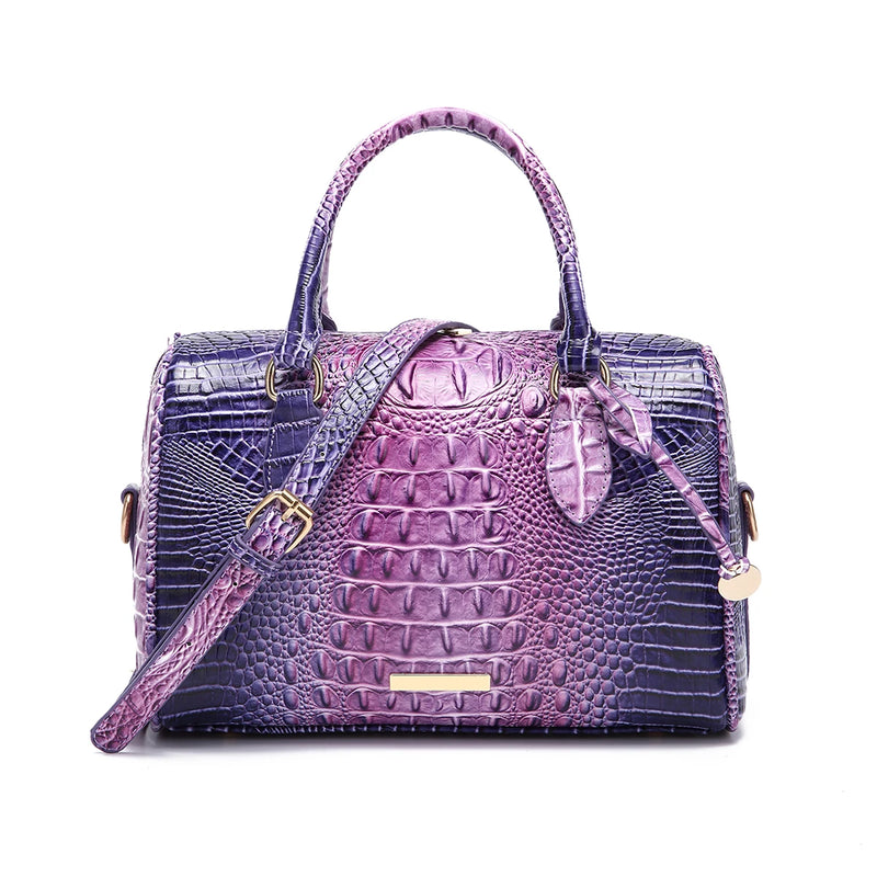 Gradient Embossed Duffle Bag Top-Handle Satchel with Detachable Strap, Casual Boston Style Crossbody Bag for Travel, Daily Commute, Weekend Getaway, Lightweight Multi-Purpose Tote Bag for Women Outdoor Activities-18