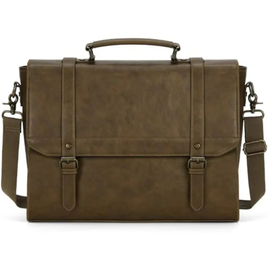Messenger Bag for Men Vintage Leather Waterproof Laptop Briefcase Large Computer Laptop Bag Leather Satchel Bag Retro Shoulder-15