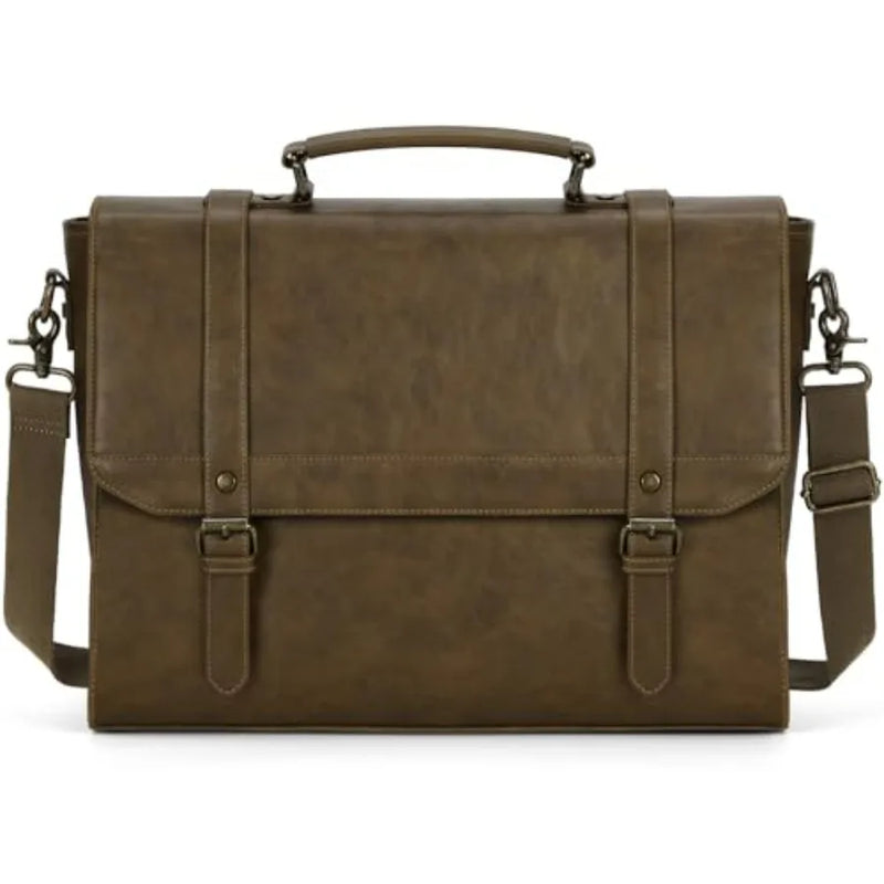 Messenger Bag for Men Vintage Leather Waterproof Laptop Briefcase Large Computer Laptop Bag Leather Satchel Bag Retro Shoulder-15