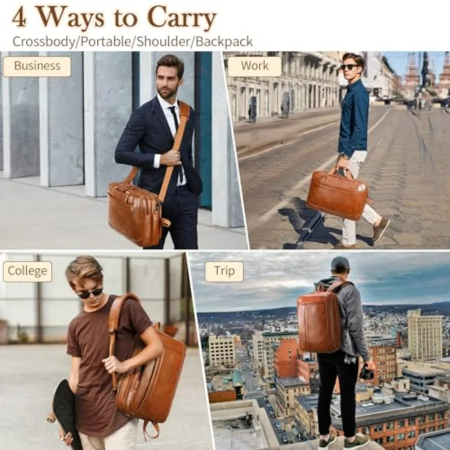 Faux Leather Messenger Bag for Men 17-17.3 Inch Leather Mens Laptop Bag Leather Briefcasen Convertible Backpack 3 in 1 Comter H-2