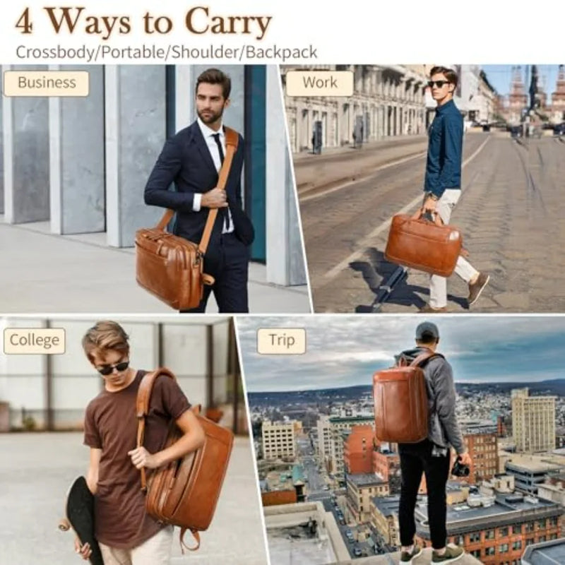 Faux Leather Messenger Bag for Men 17-17.3 Inch Leather Mens Laptop Bag Leather Briefcasen Convertible Backpack 3 in 1 Comter H-2