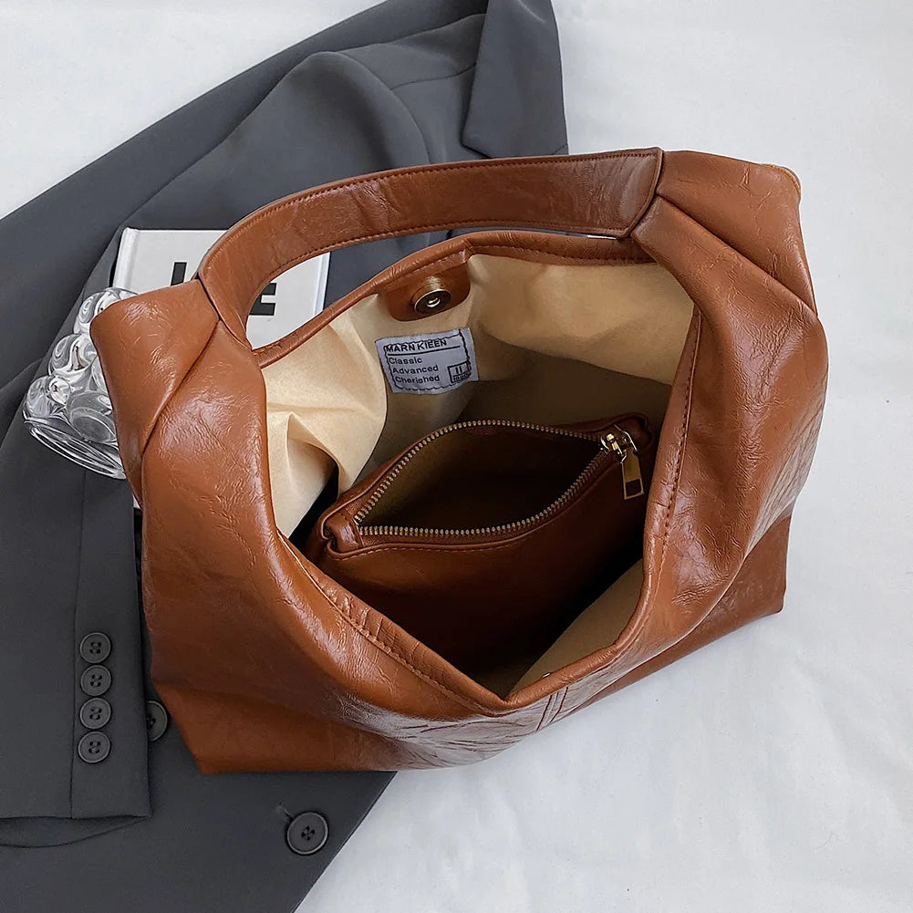 Women Leather Shoulder Bag Versatile Soft Underarm Bag Soft Hobo Bag and Clutch 2pcs Shoulder Bag and Handbag Set Shopping Bag-4