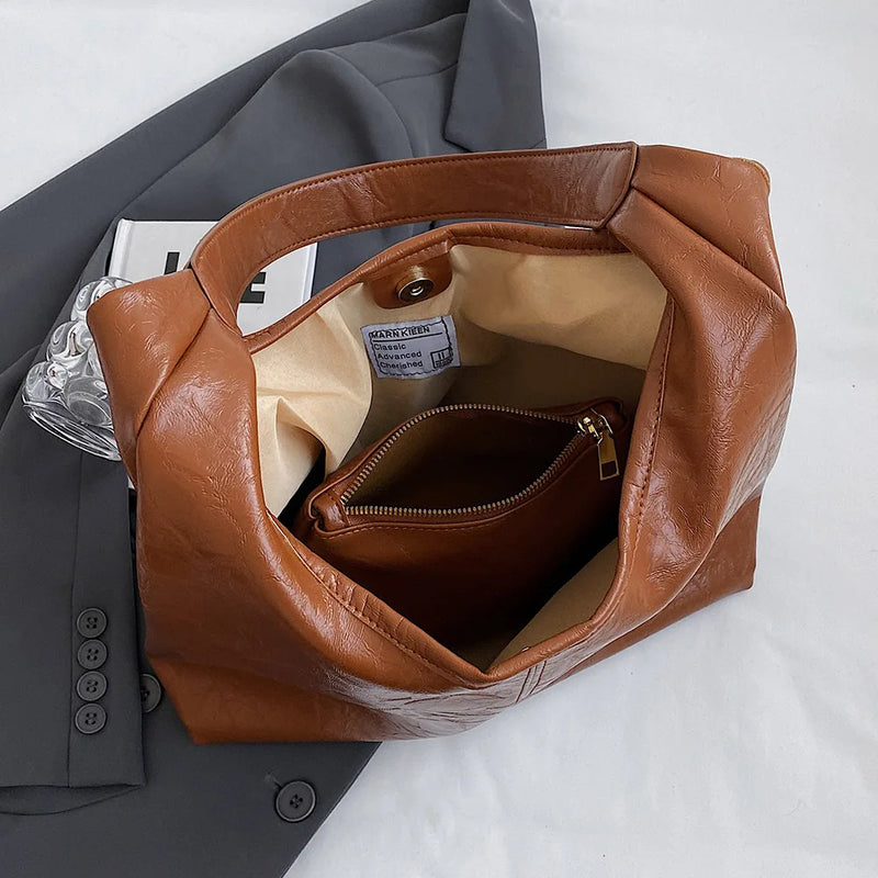 Women Leather Shoulder Bag Versatile Soft Underarm Bag Soft Hobo Bag and Clutch 2pcs Shoulder Bag and Handbag Set Shopping Bag-4