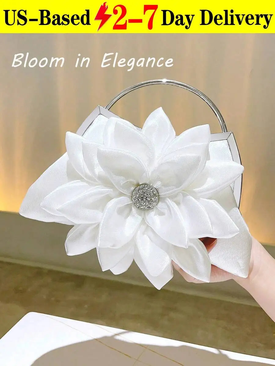 Elegant White Floral Clutch Bag For Women Evening Party Wedding Handbag-5