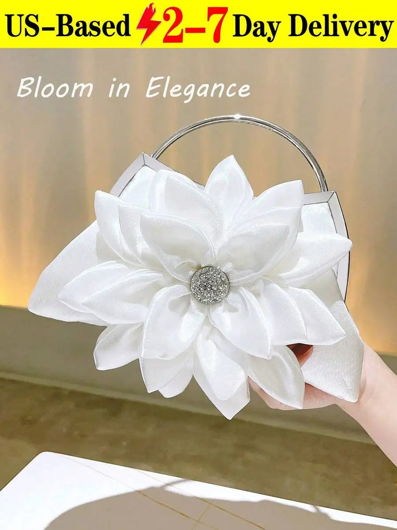 Elegant White Floral Clutch Bag For Women Evening Party Wedding Handbag-5