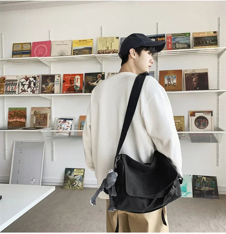 Large Capacity Canvas Messenger Bag Adjustable Shoulder Strap Casual Crossbody Handbag School Daily Bag for Youth Girls Men-15