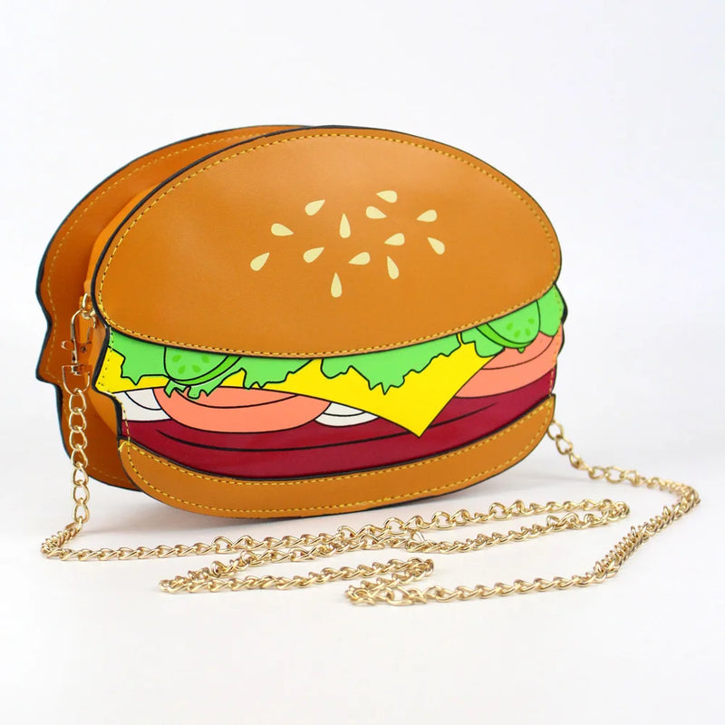 Woman Hamburger Cupcake PU Chain Bag Popcorn Fries Crossbody Messenger Bags-7