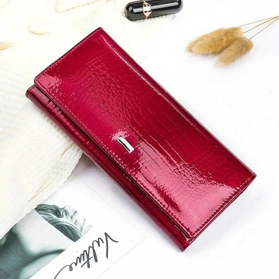 New Shiny Leather Cowhide Wallet Women's Long Leather Money Clip Bag, Evening Bag-8