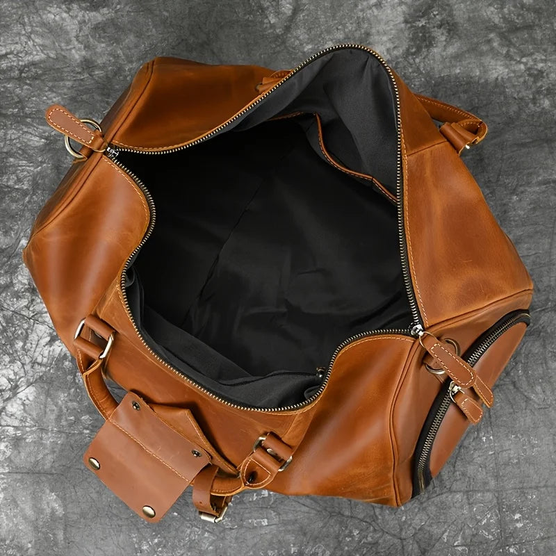 Crazy Horse Leather Real Leather Travel Bag Christmas Vacation Luggage Handbag Tote Bag Cowhide Real Leather with Shoe Compartment Travel Bag-15