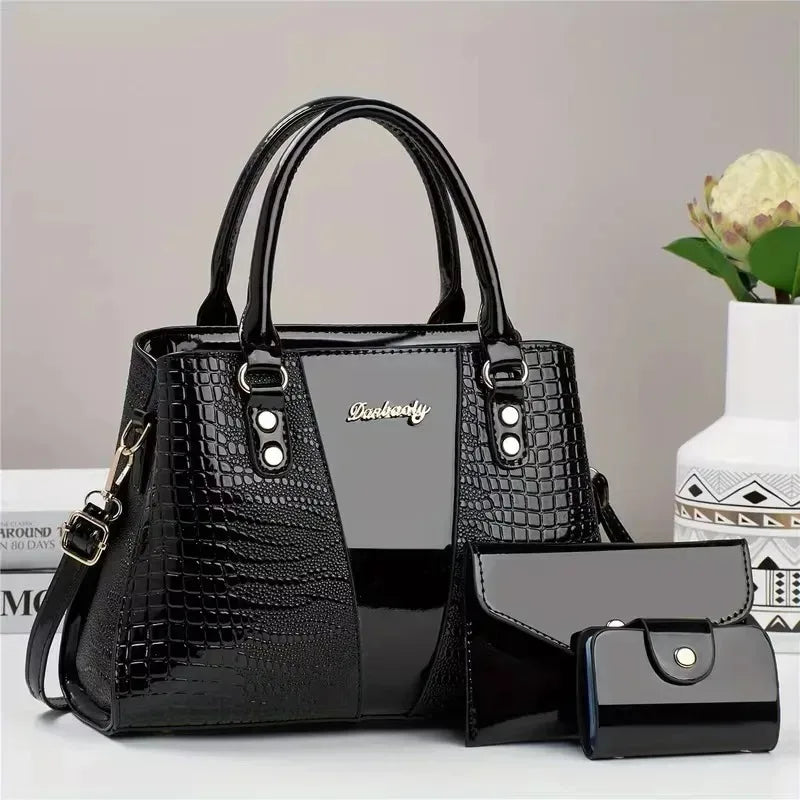 3pcs Set PU Crocodile Embossed Women'S Bag Set, Lightweight Women'S Shoulder Bag, Crossbody Bag, Large Capacity Women'S Handbag-1