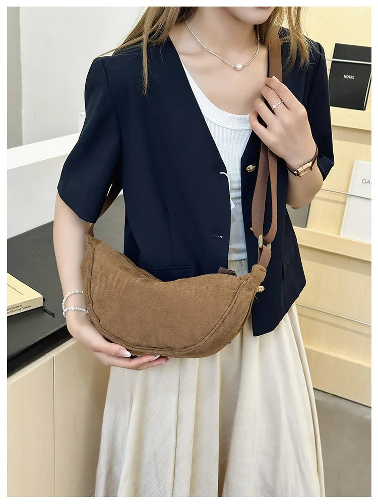 Solid Color Corduroy Women's Hobos Shoulder Bag Retro Casual Female Crossbody Bags Ladies Daily Travel Handbags Messenger Bag-28
