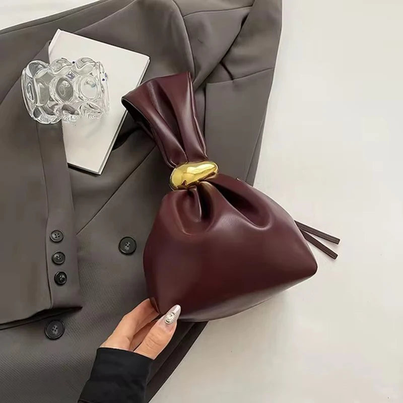 Design Mini PU Leather Dumpling Niche Clutch Bags for Women Fashion Knotted Female Retro Shoulder Bag Wrist Handbags and Purses-28