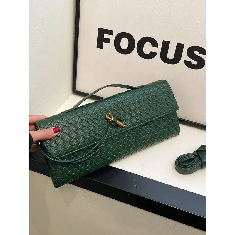 Premium Solid Color PU Woven Texture Clutch Bag, Crossbody Design-1