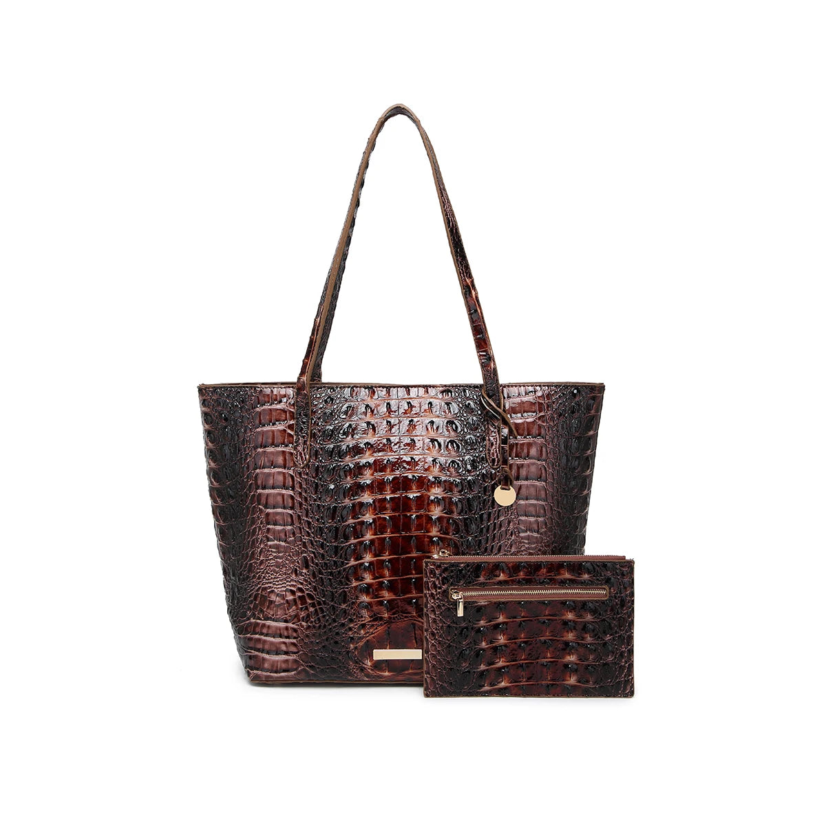 Glossy Croc Embossed Tote Bag with Detachable Wristlet Set, Large Capacity Shoulder Tote for Work Travel Beach Outdoor Activitie-20