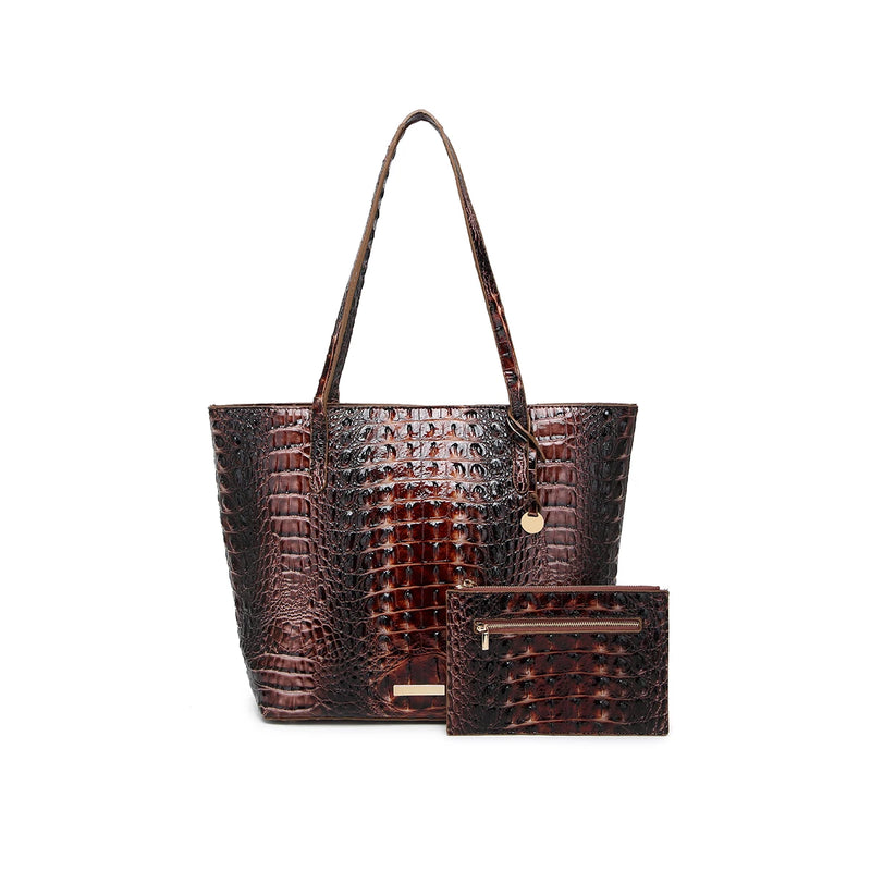 Glossy Croc Embossed Tote Bag with Detachable Wristlet Set, Large Capacity Shoulder Tote for Work Travel Beach Outdoor Activitie-20