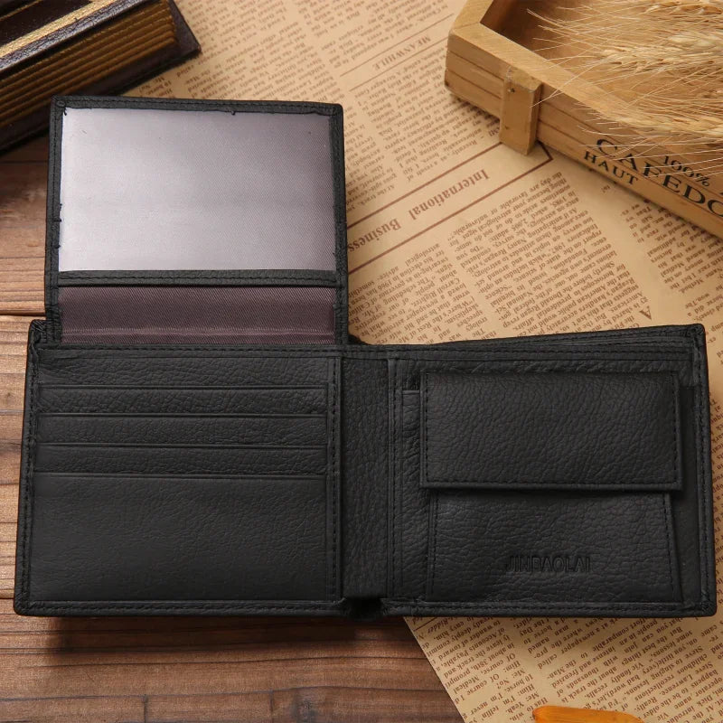 100% Genuine Leather Men Wallets Premium Product Real Cowhide Wallets for Man Short Black Walet Portefeuille Homme-3