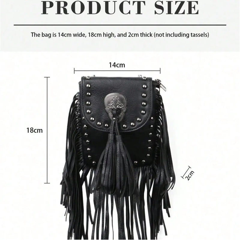 Gothic Punk Leather Skull Fringe Purses for Women Black Tassel Shoulder Crossbody Bag Unique Handbag with Skull Detailing-8