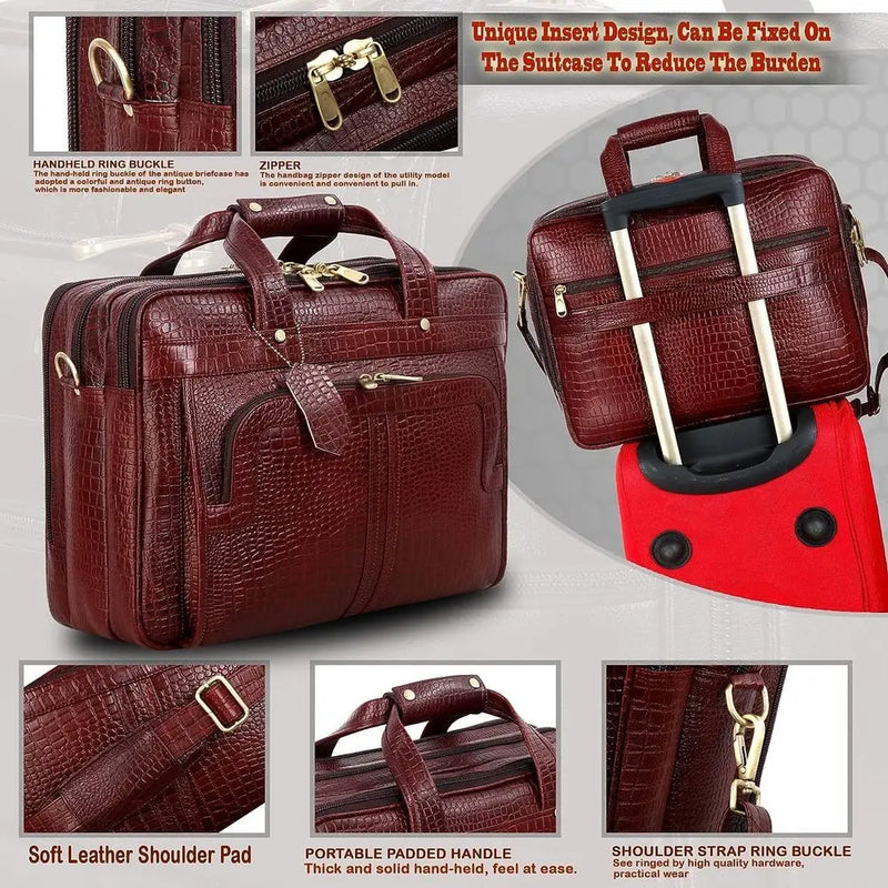 16 Inch Full Grain Leather Briefcases, Laptop Shoulder Bags for Men & Women, Business Work Satchel Bag-11