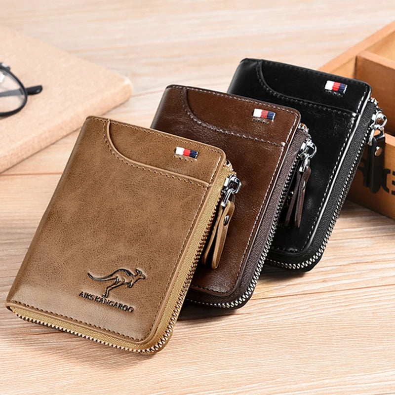 Flash sale Mens Wallet Leather Business Card Holder Zipper Purse Luxury Wallets for Men RFID Protection Purses Carteira Masculina Luxury-3