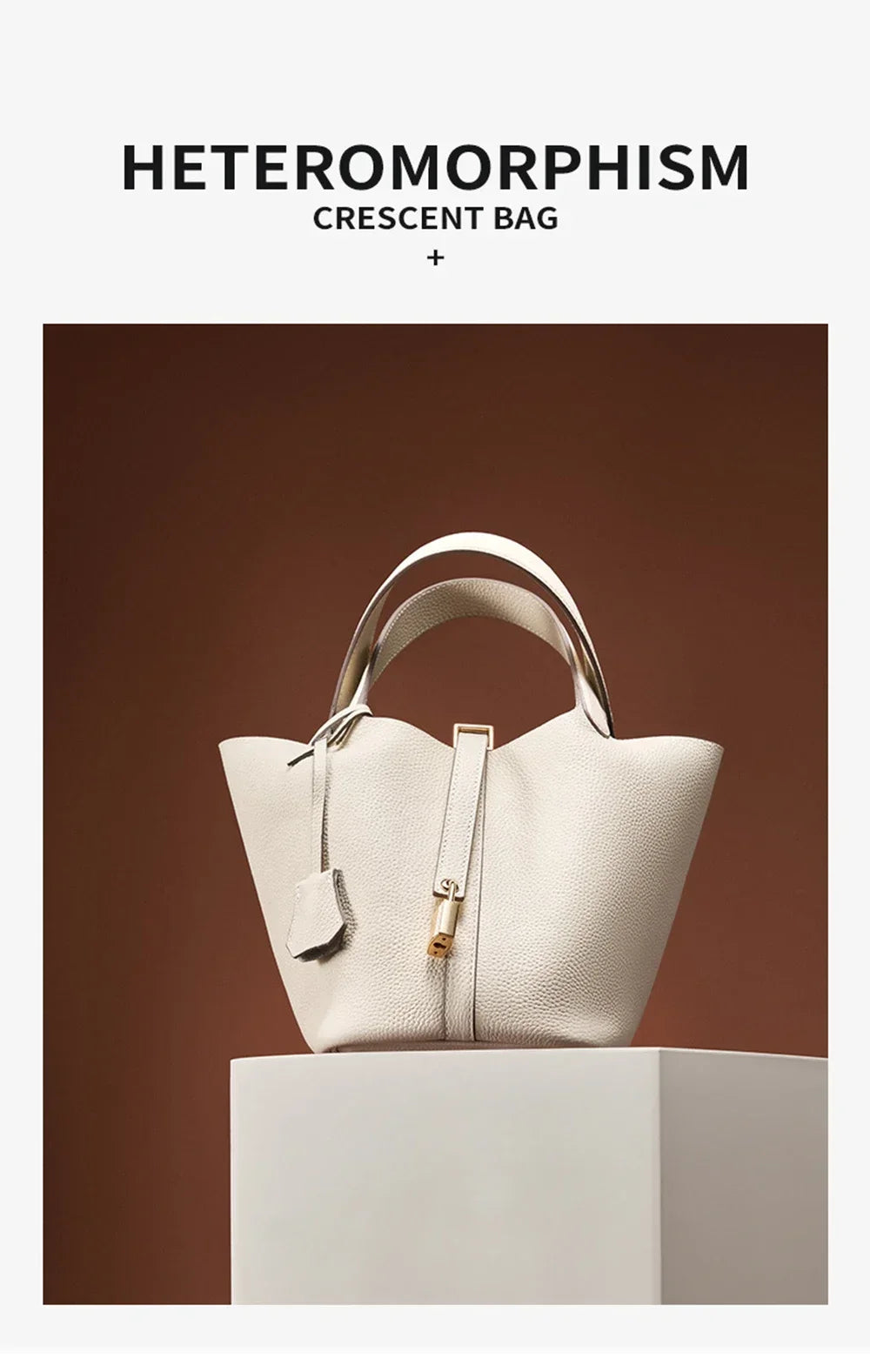 2025 Casual Fashion Female Genuine Leather Bucket Bag Luxury Handbag High-End Tote Bag Woman Cow Leather Mommy Bag & Metal Lock-24