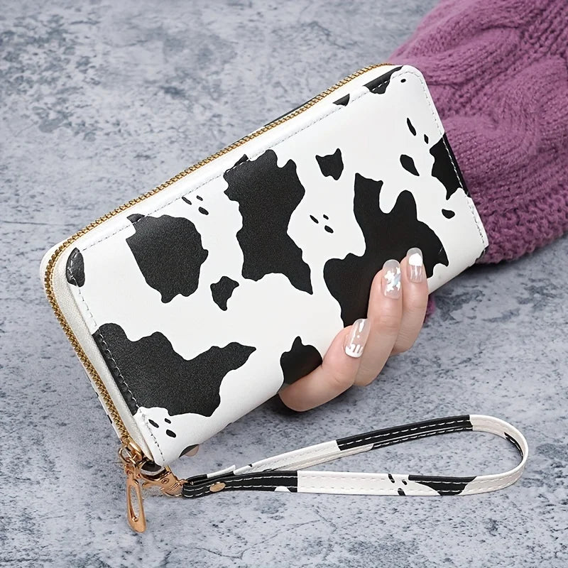 2024 New cow pattern long zipper wallet, large capacity change purse, multi-function credit card holder
