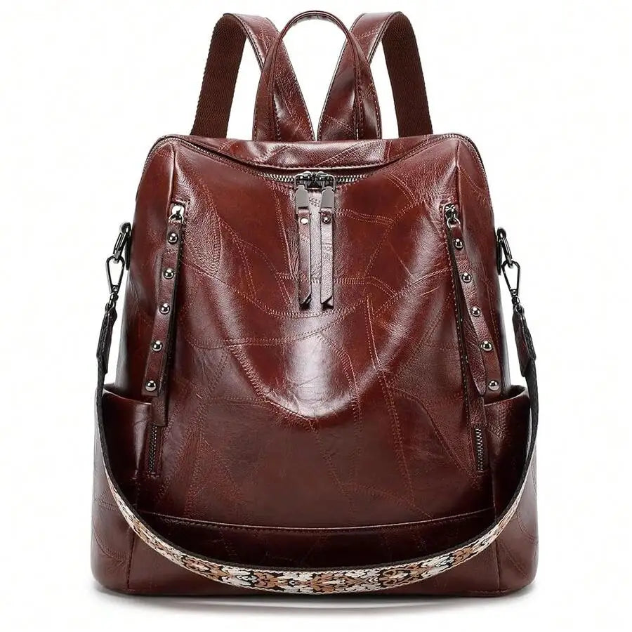 Vegan Leather Backpack For Women With Rivet Decoration And Floral Pattern-4