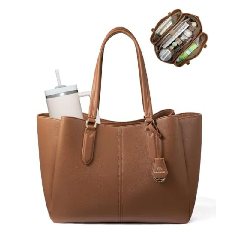 LOVEVOOK Laptop Tote Bag for Women Work Bags with Triple Compartments Large Faux Leather Computer Office Briefcase-13