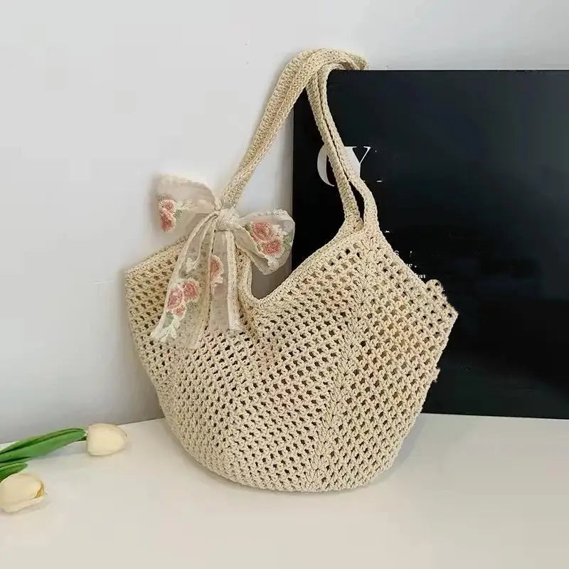 Handmade Wicker Tote Bag Large Capacity Single Shoulder Natural Rattan Casual Light Beach Vacation Daily Women Messenger Bag-25